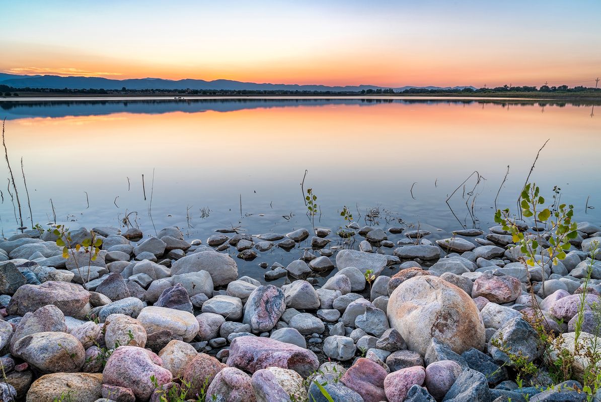 Dusk over lake Colorado foothills