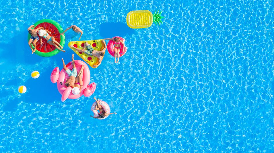 N Pic Activities Water Swimming Pool Group Food Floats Top View