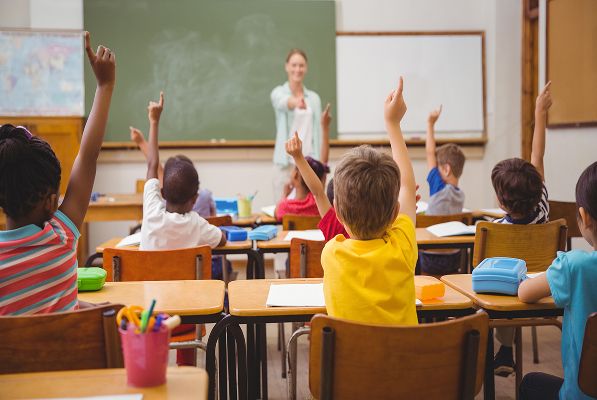 N Pic School Elementary Classroom Students Raising Hands