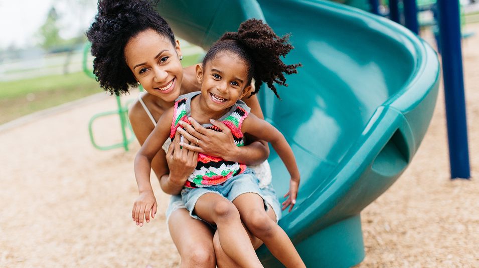 N Pic Family Outdoors Park Playground Slide Mother Daughter