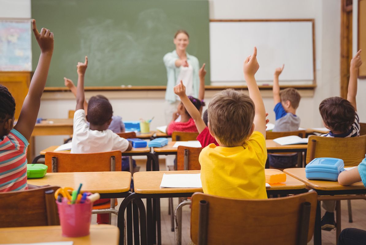 N Pic School Elementary Classroom Students Raising Hands