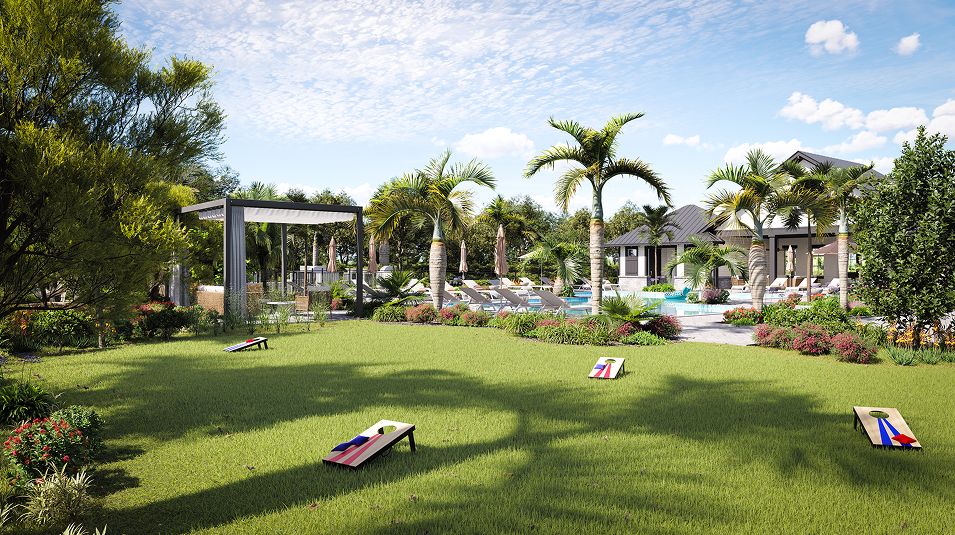 Acacia Fields Amenity Clubhouse Lawn Cornhole