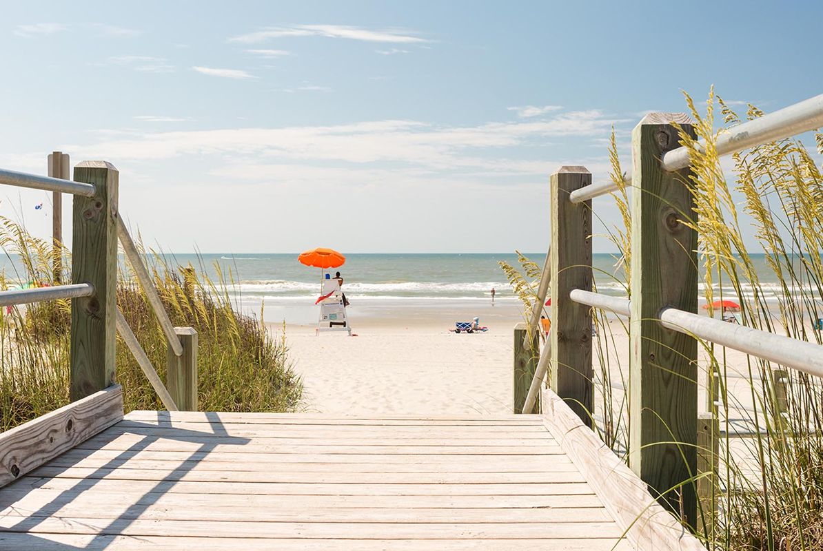 SC Myrtle Beach Beach Access Orange Umbrella