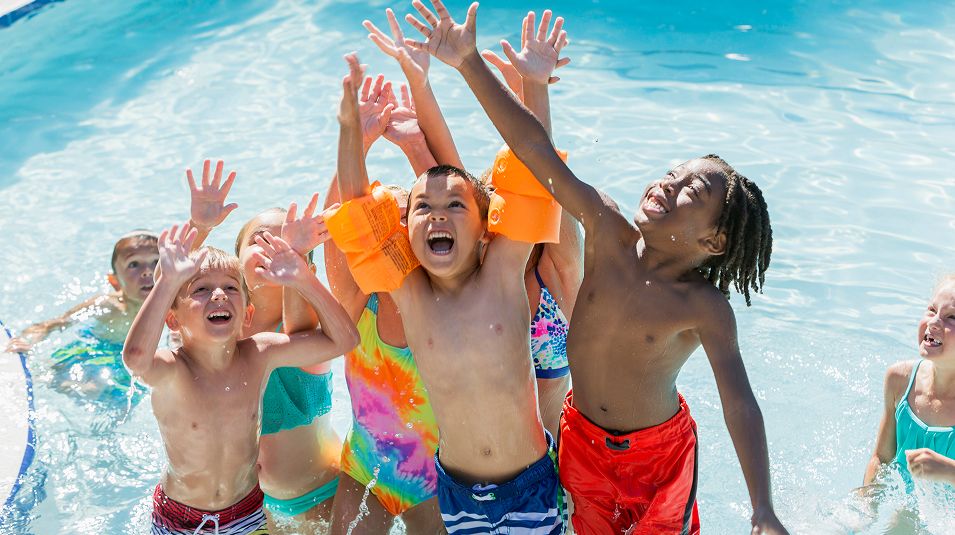 N Pic Kids Pool Group Reaching Up