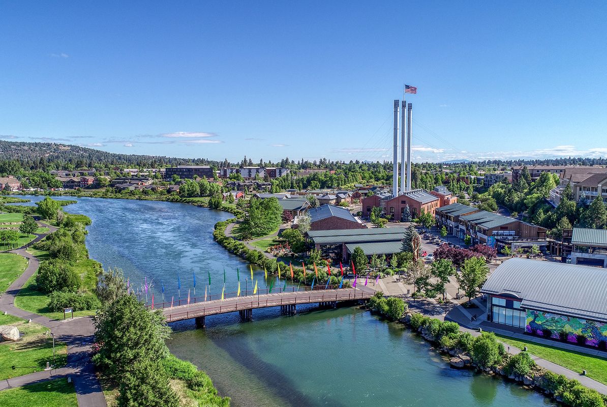Bend Deschutes River Old Mill District Aerial