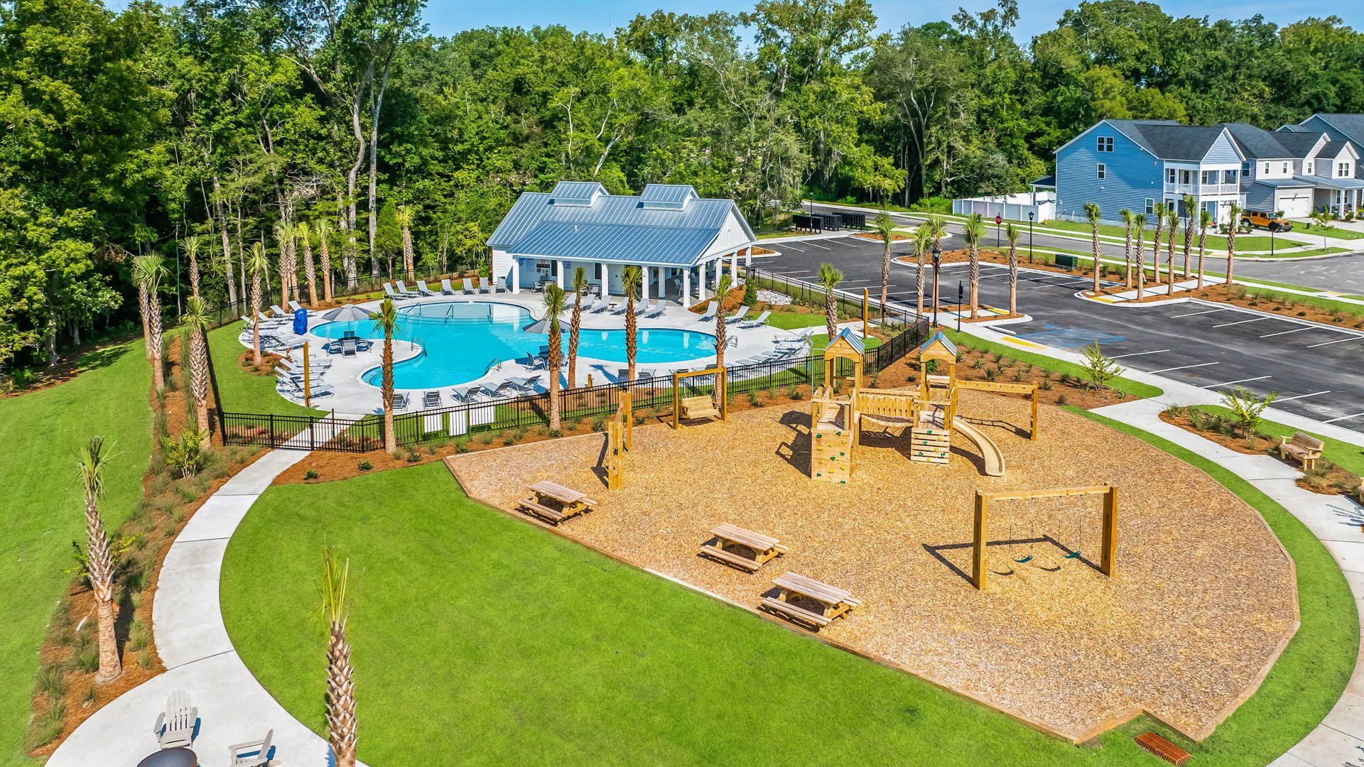 Limehouse Farms community amenity center with playground and park