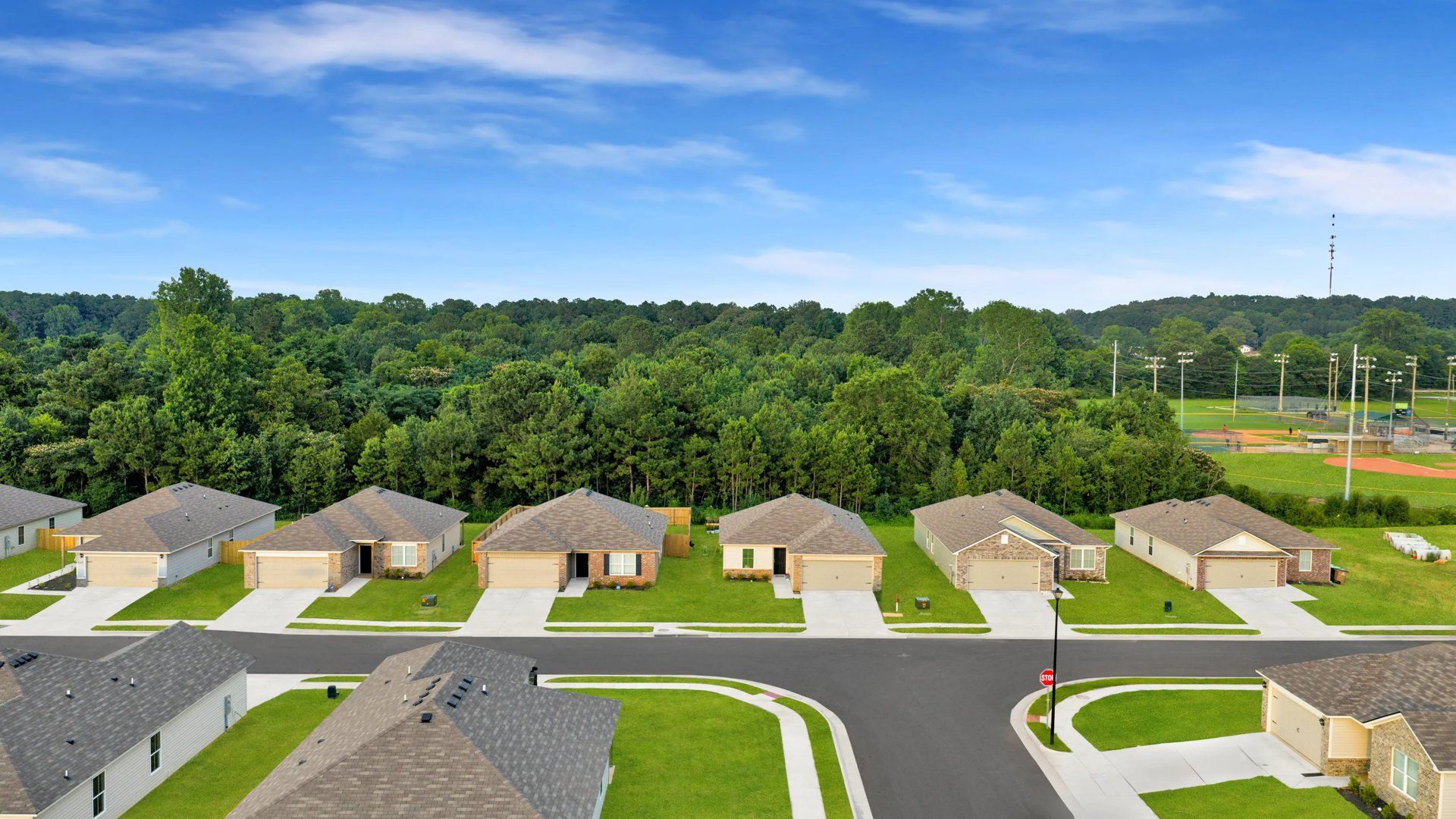 Streetscape of neighborhood homes in a row