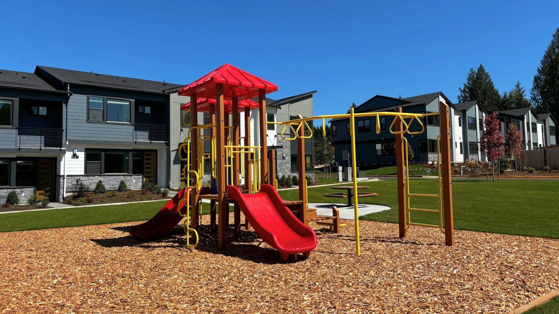 Playground with slides and outdoor play equipment