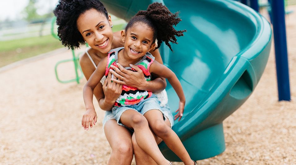 N Pic Family Outdoors Park Playground Slide Mother Daughter