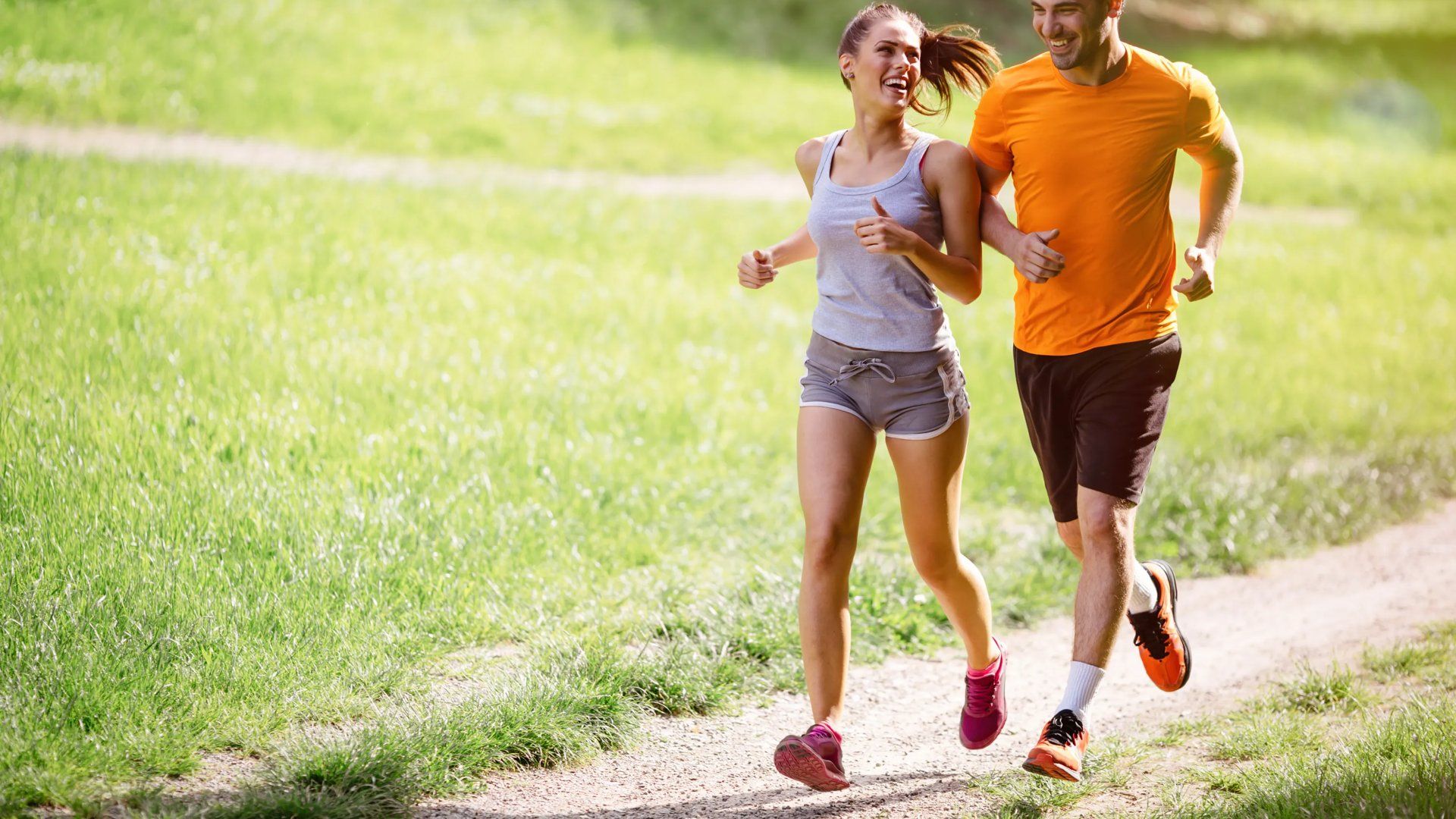 Couple running on trail