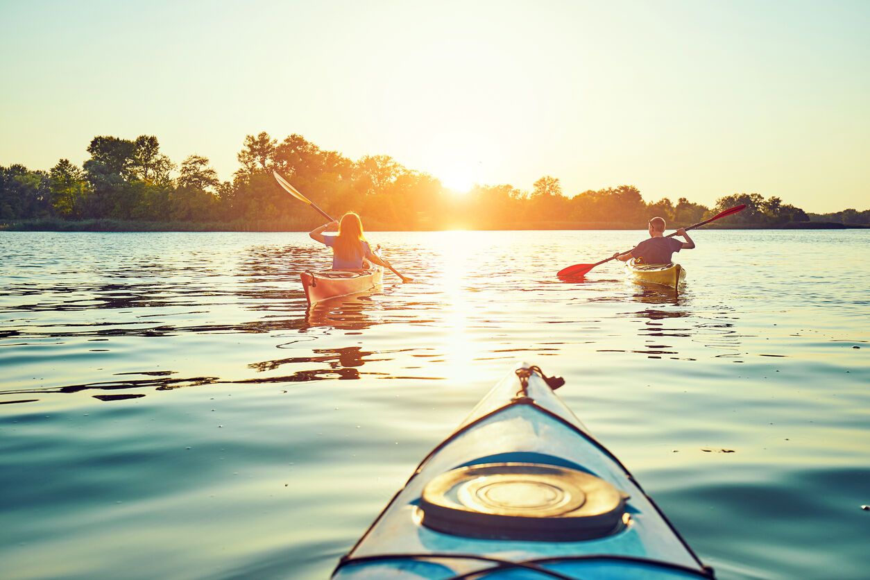 Kayaking into the sunset