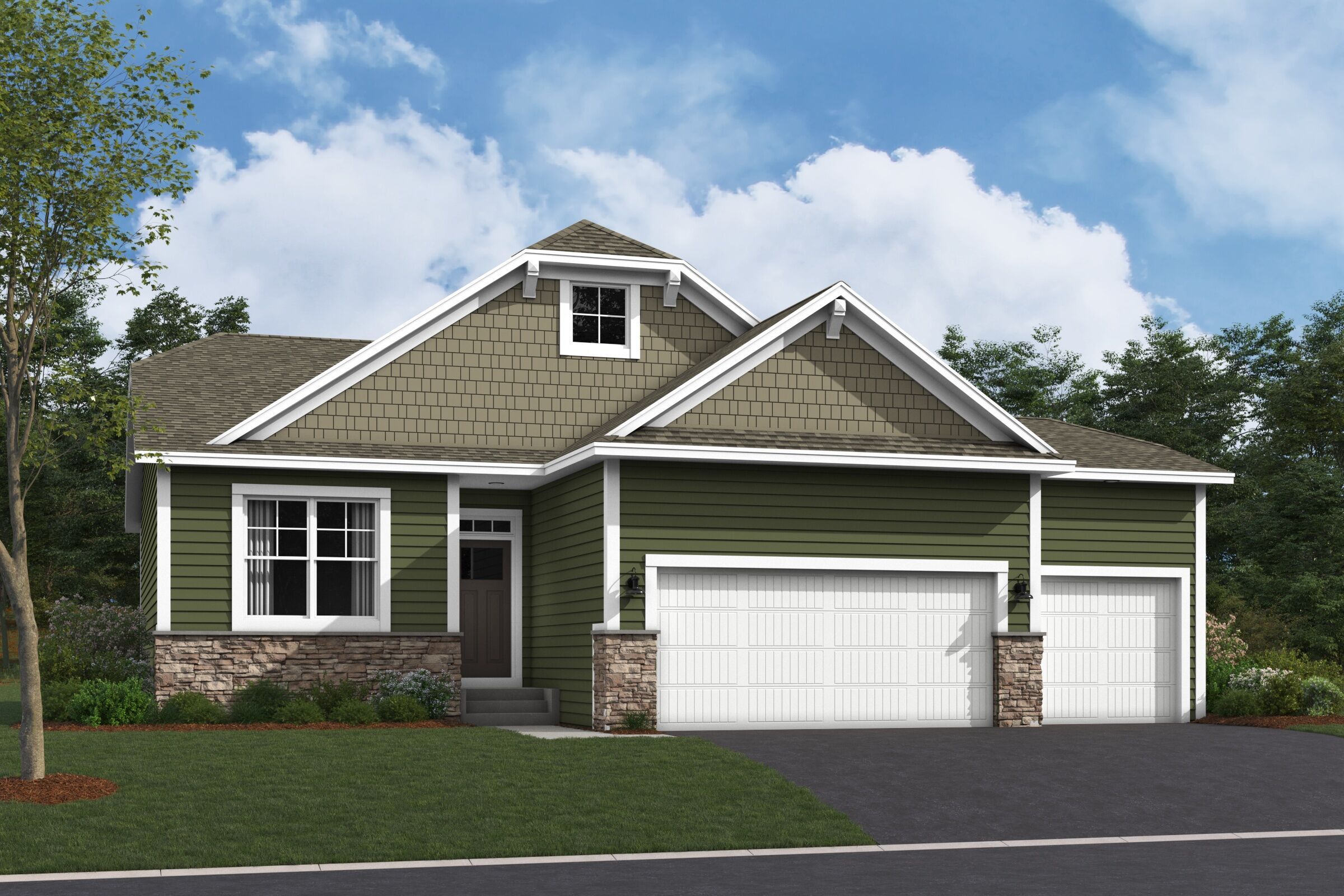 Ivy Elevation B Optional Stone 3-car