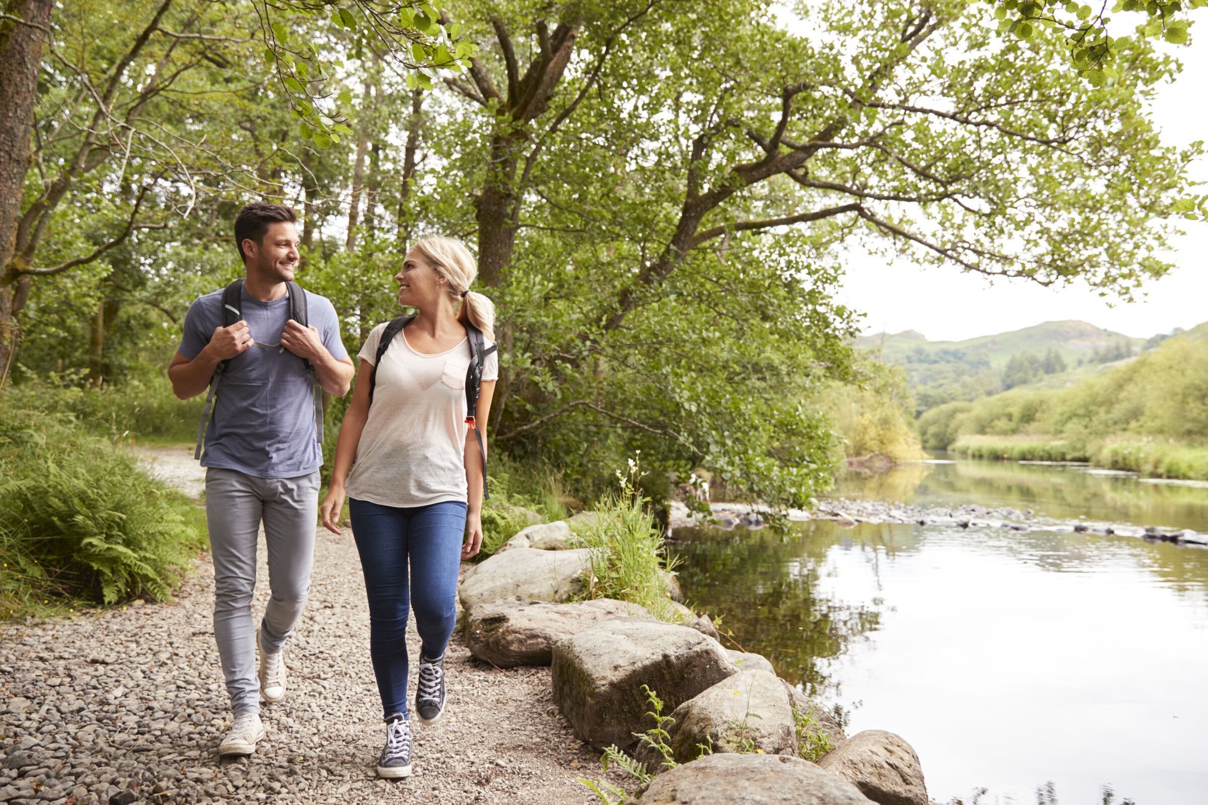 Couple hiking along a trail