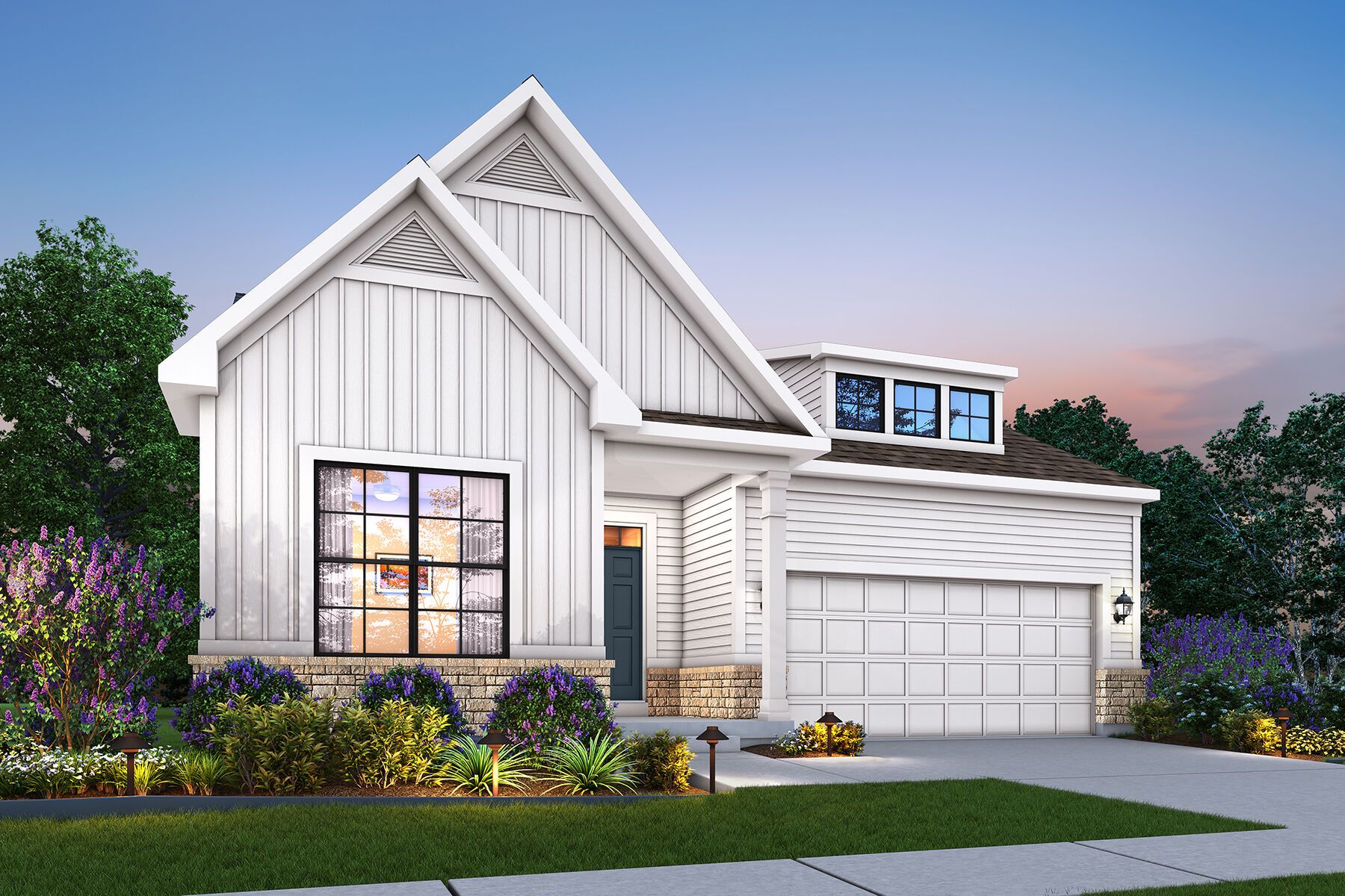 Faulkner - Elevation B (Optional Coach Lights and Stone Wainscot)