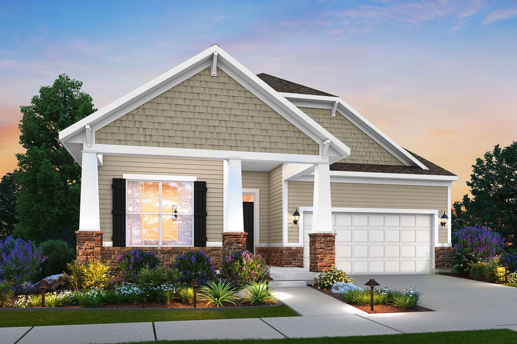 Faulkner - Elevation C (Optional Coach Lights and Stone Wainscot)