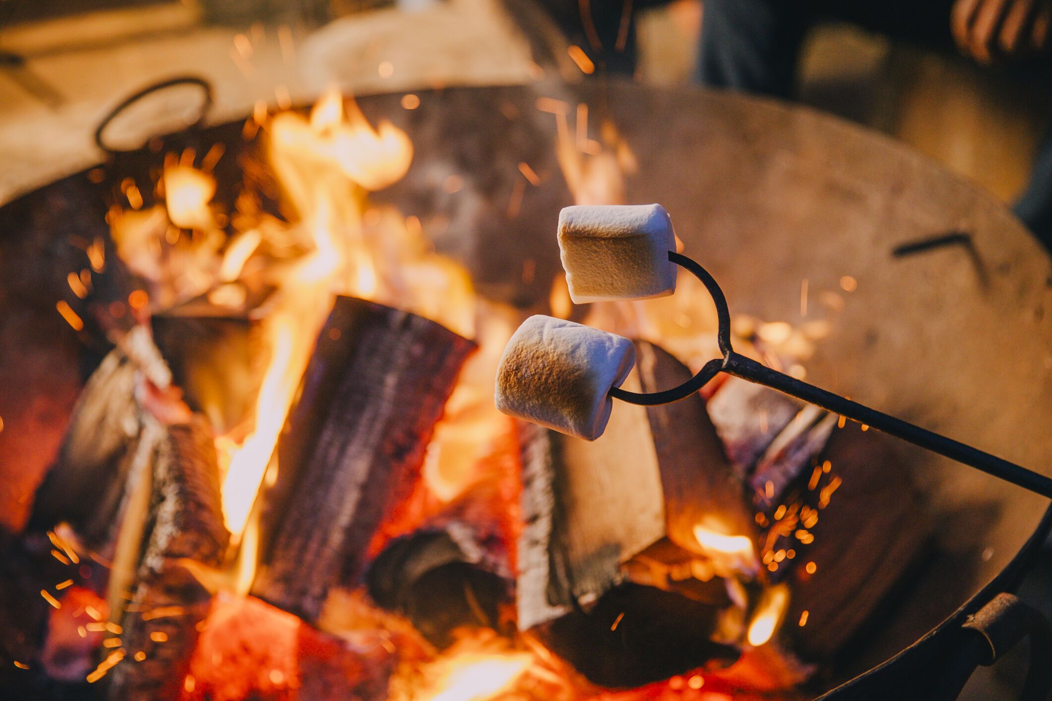 Roasting marshmallows over a fire