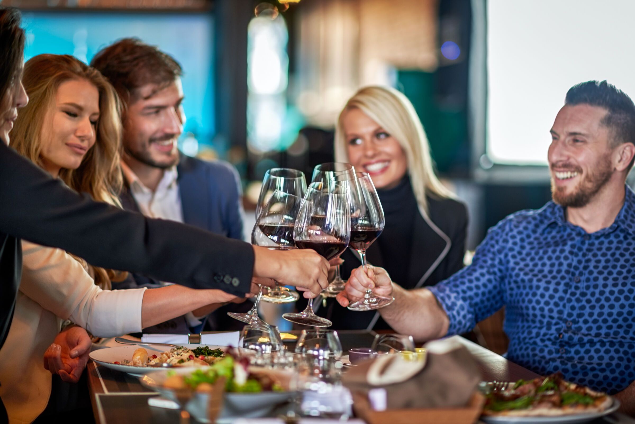 Friends enjoy themselves at a restaurant