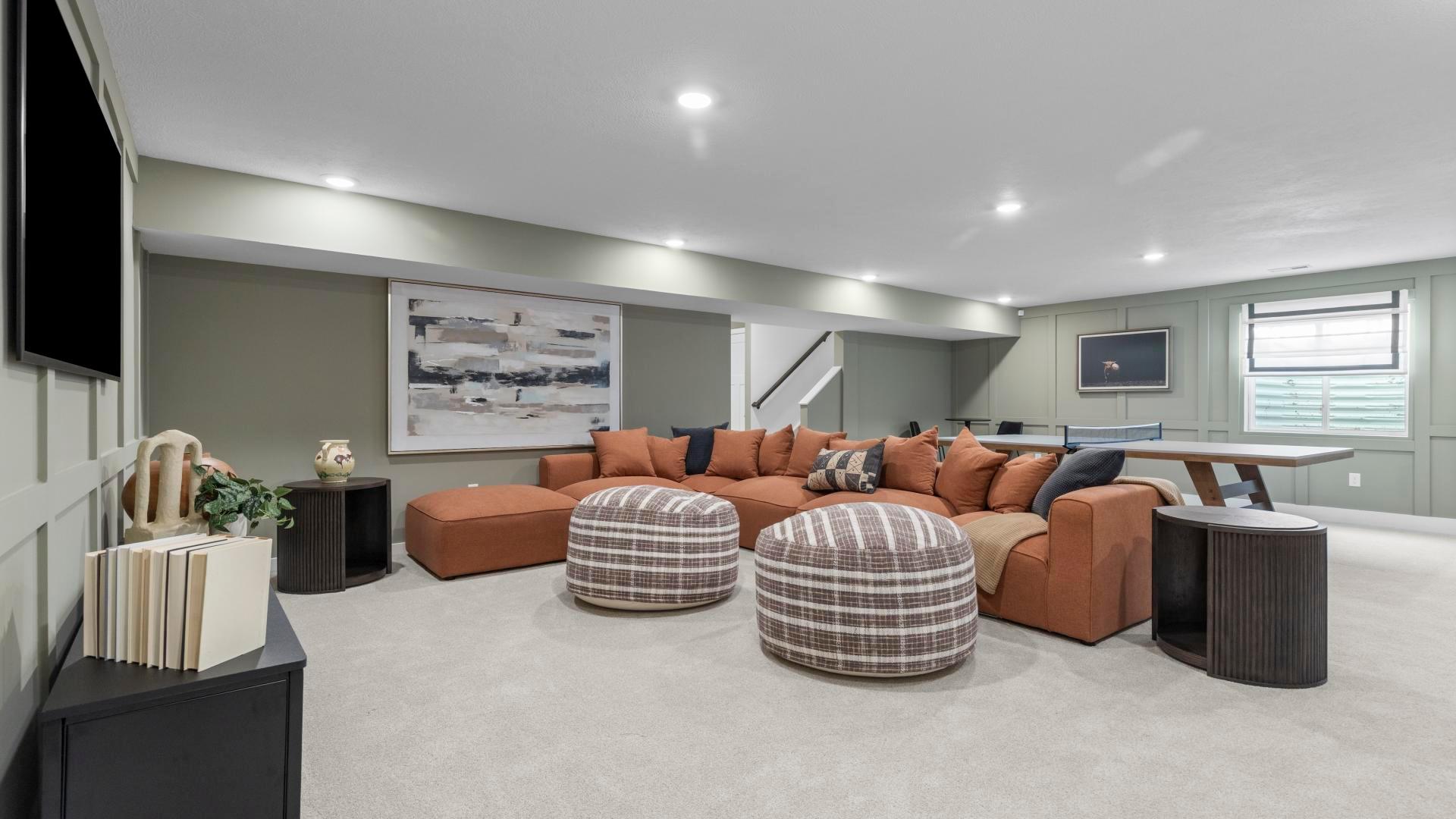 Walkout basements large enough for a pool table, media room, and home gym.