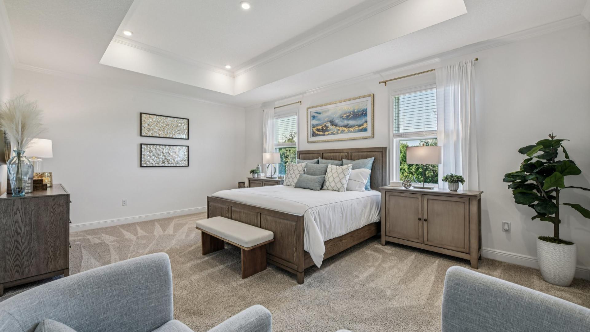 Master bedrooms with walk-in closets and modern bathrooms.