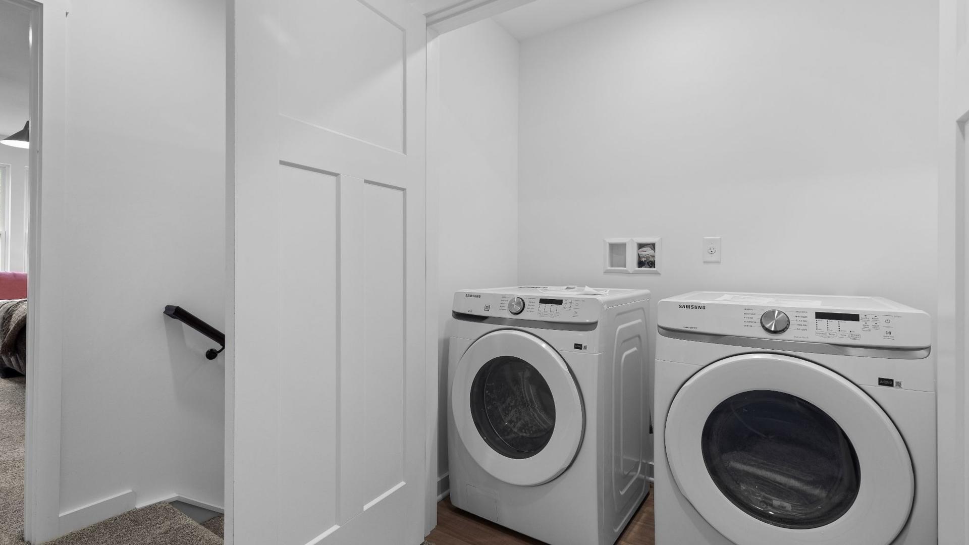 No shared laundry spaces or searching for quarters with second floor laundry included.