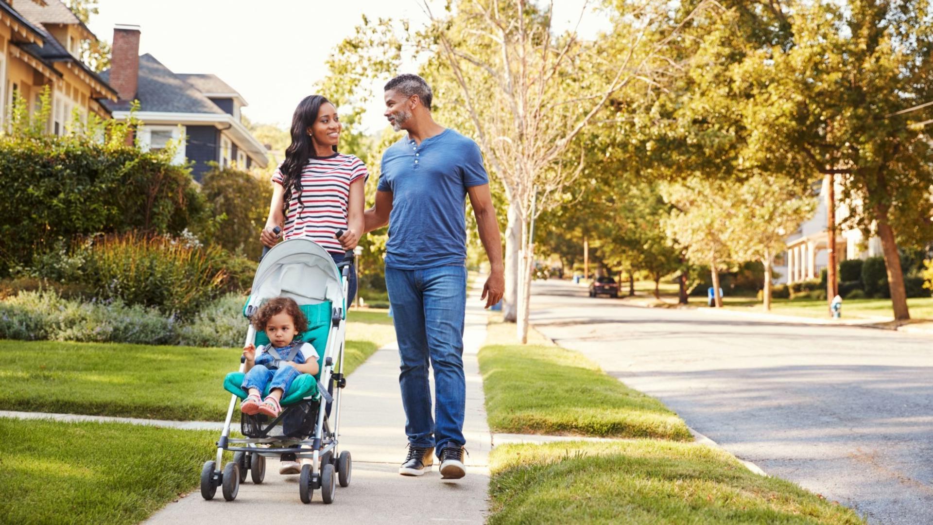 Push a stroller or go for a jog on the sidewalk lined streets.