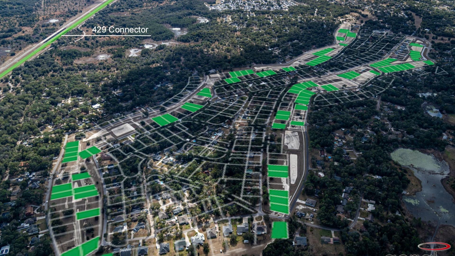 Aerial view of your future homesite, 2 minutes from 429 – easy commutes, and a tranquil setting.