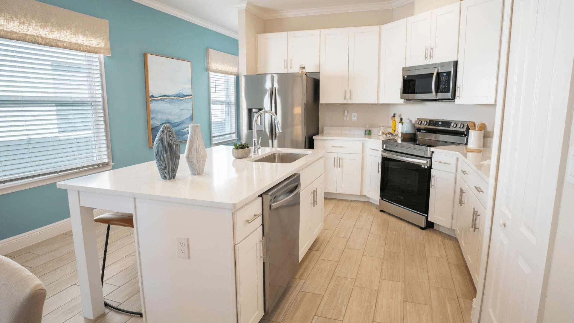 Gourmet kitchens ideal for prepping family dinners.