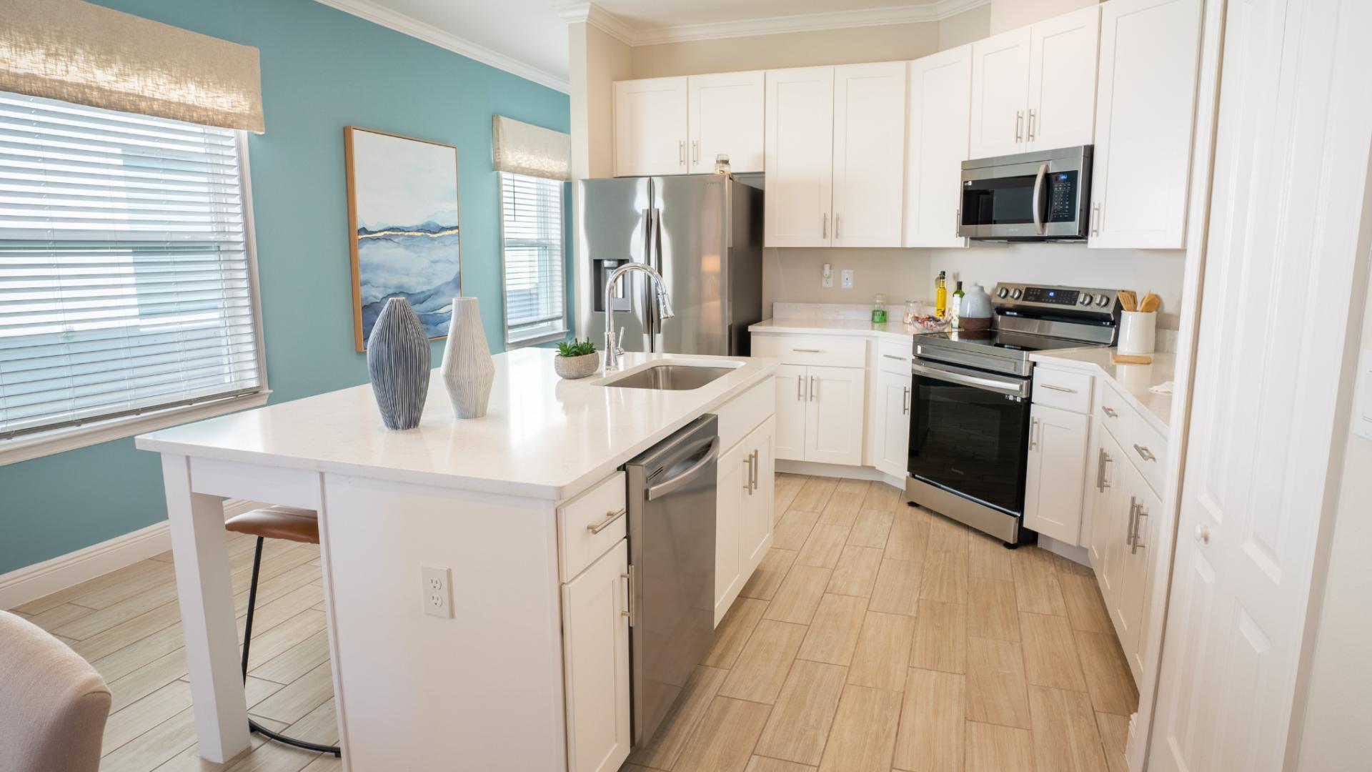 Gourmet kitchens ideal for prepping family dinners.