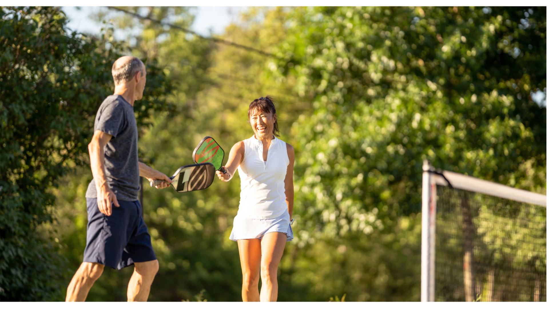 Competitive fun just steps from your doorstep: pickleball &amp; volleyball courts.