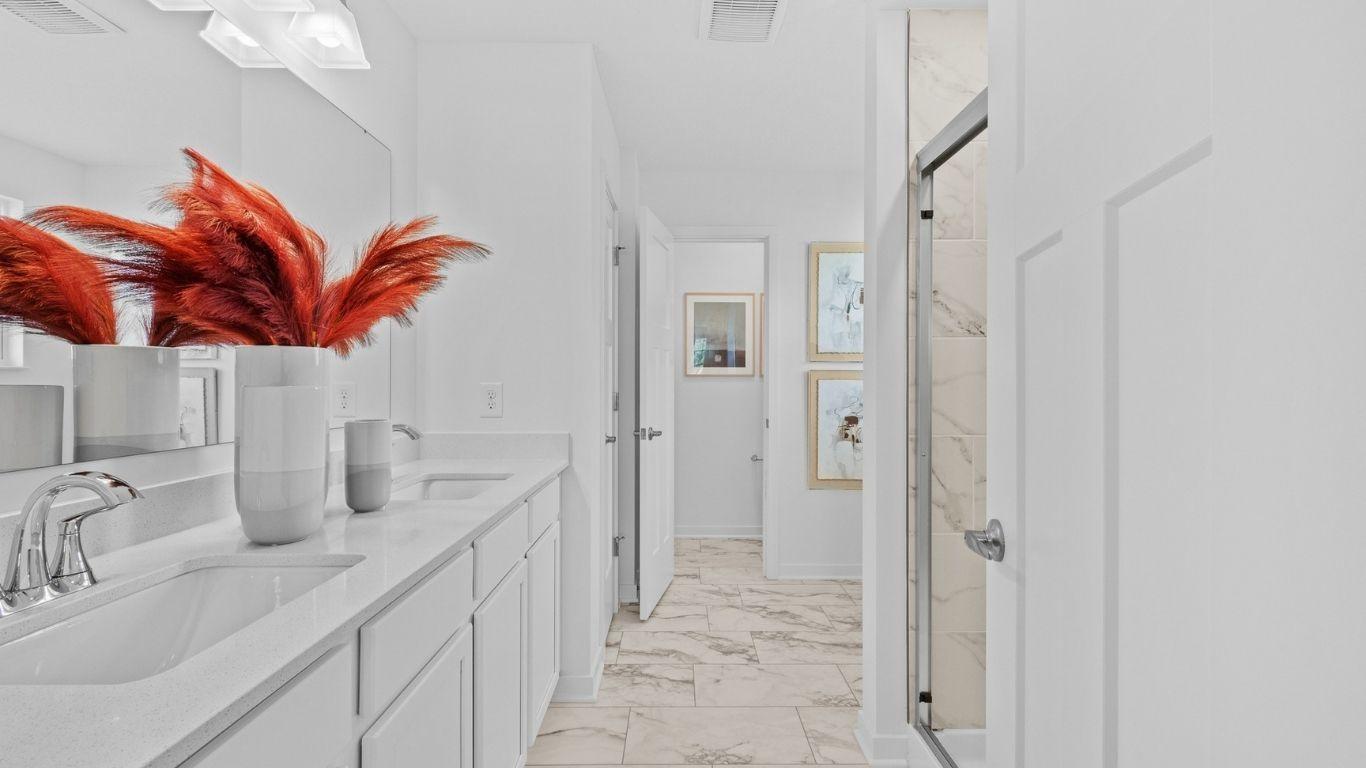 Dual owner’s vanities give you more space and time to get out the door!