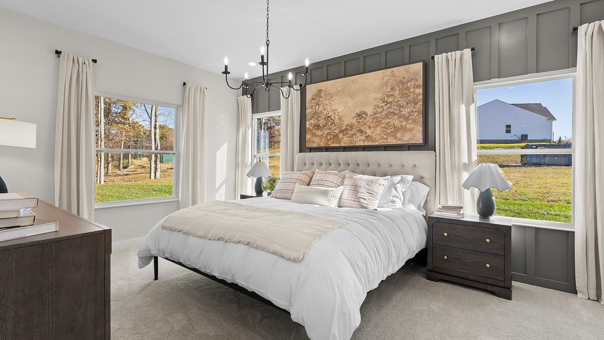 Master bedrooms with walk-in closets and modern bathrooms.