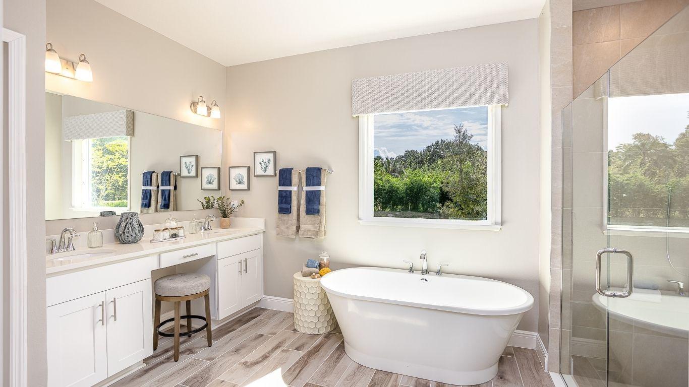 Start each day in your large walk-in shower and end the day with a relaxing soak.