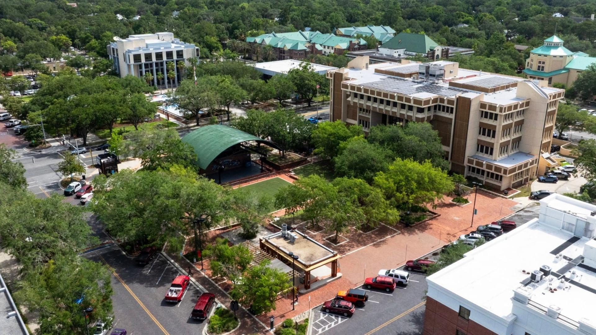 Catch free concerts and movies under the stars at Gainesville's Bo Diddley Plaza.