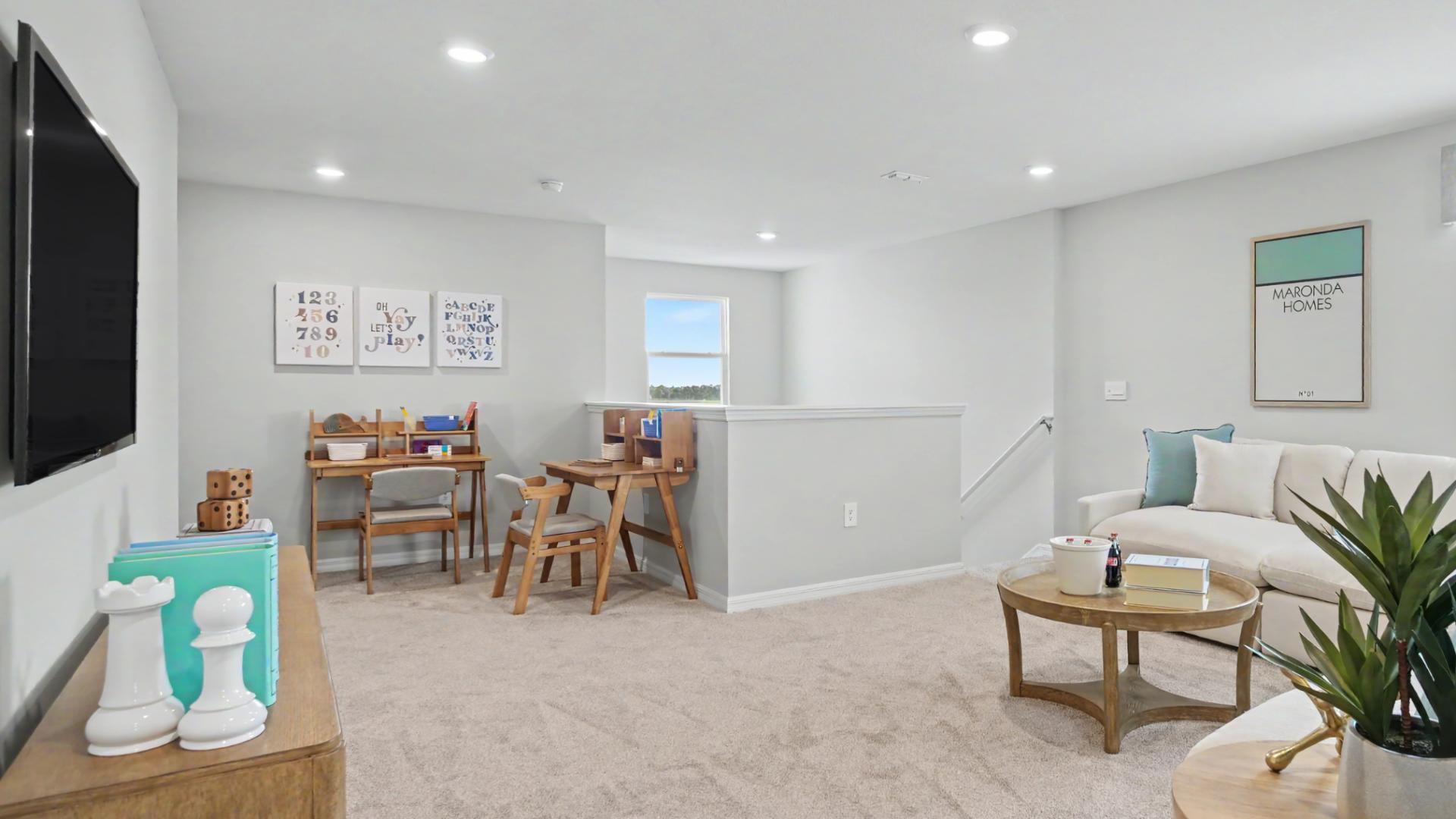 The 2nd-story loft is the extra space where life happens - movie and game nights await.