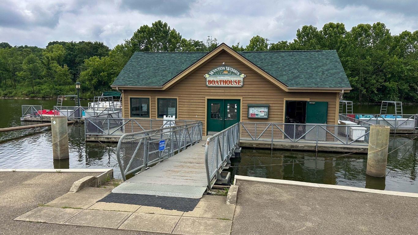 Rent boats, bikes, and fishing gear at the Winton Woods Harbor. Grandkids will love the water playground.