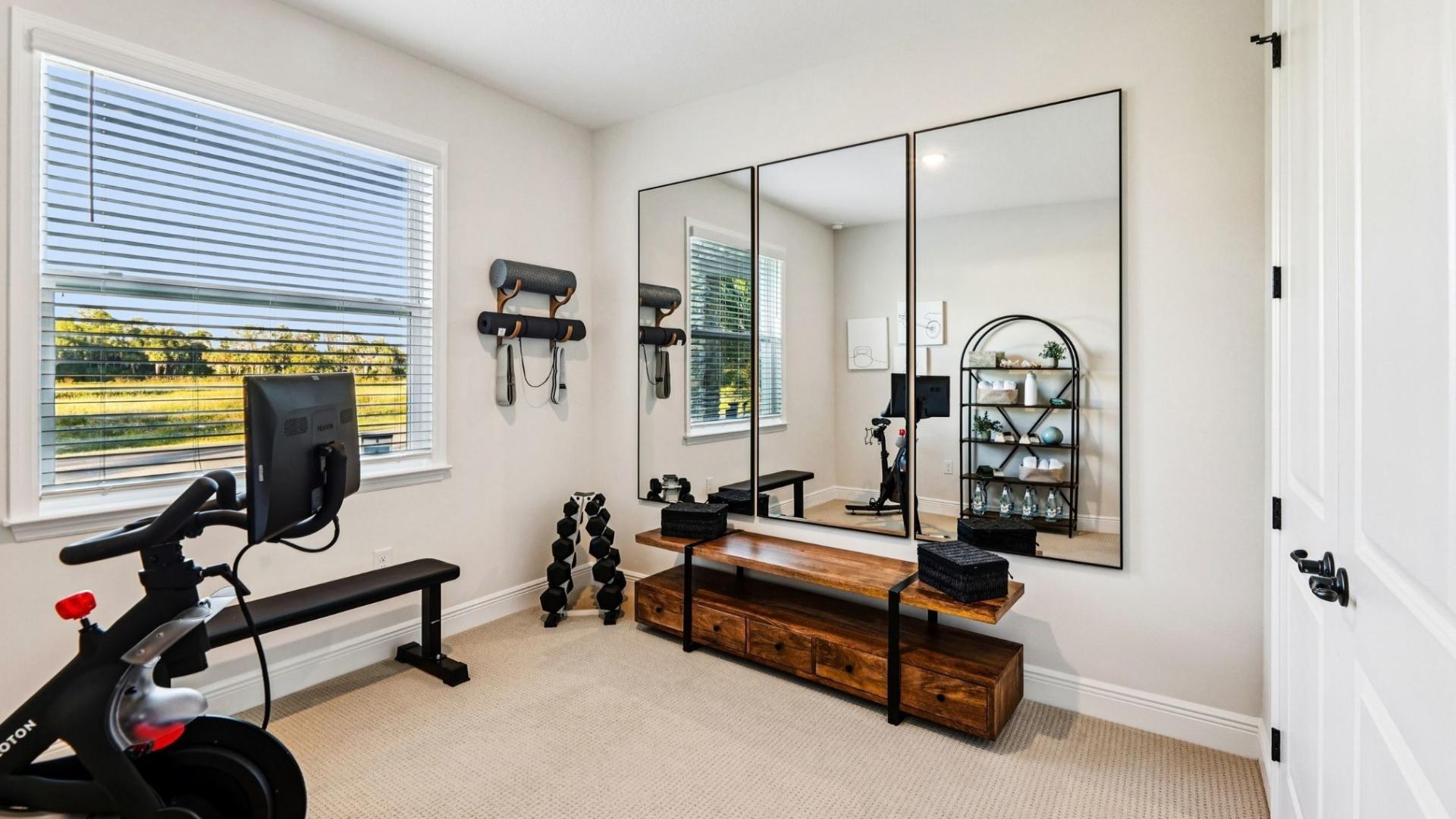 Flex space designed to fit your life. Create a gym, home office, or guest room with ease.