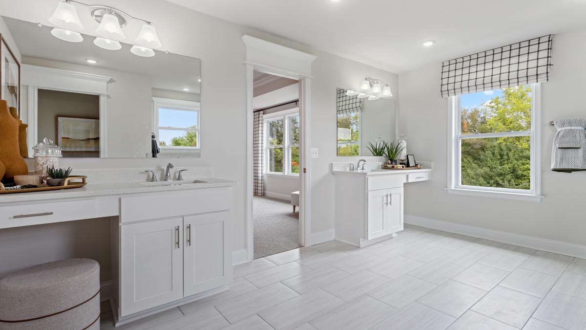 Dual vanities make getting ready in the mornings a breeze.
