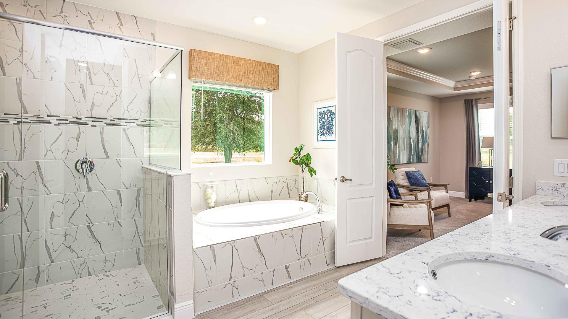 Stunning master baths with frameless walk-in showers and plenty of storage space for your everyday essentials.