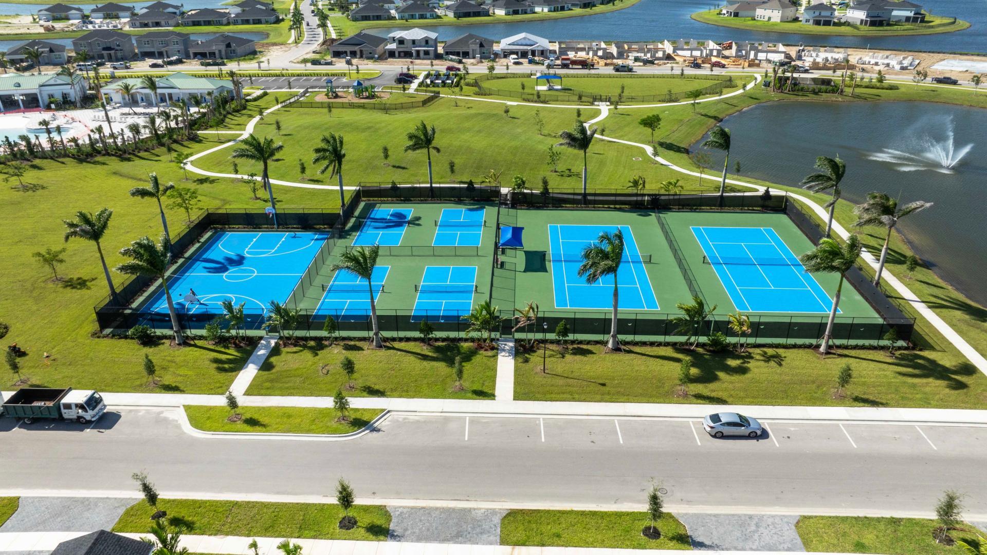 Play a match of tennis or pickleball without having to leave the neighborhood!