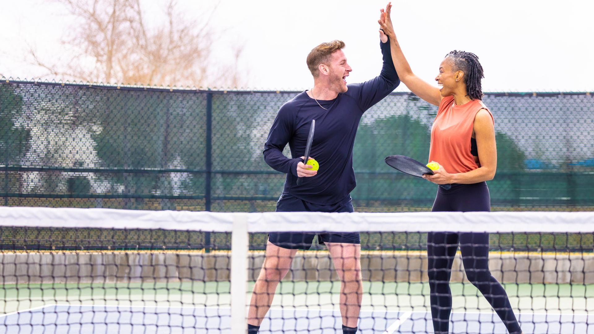 Meet up at the local park for pickleball games.