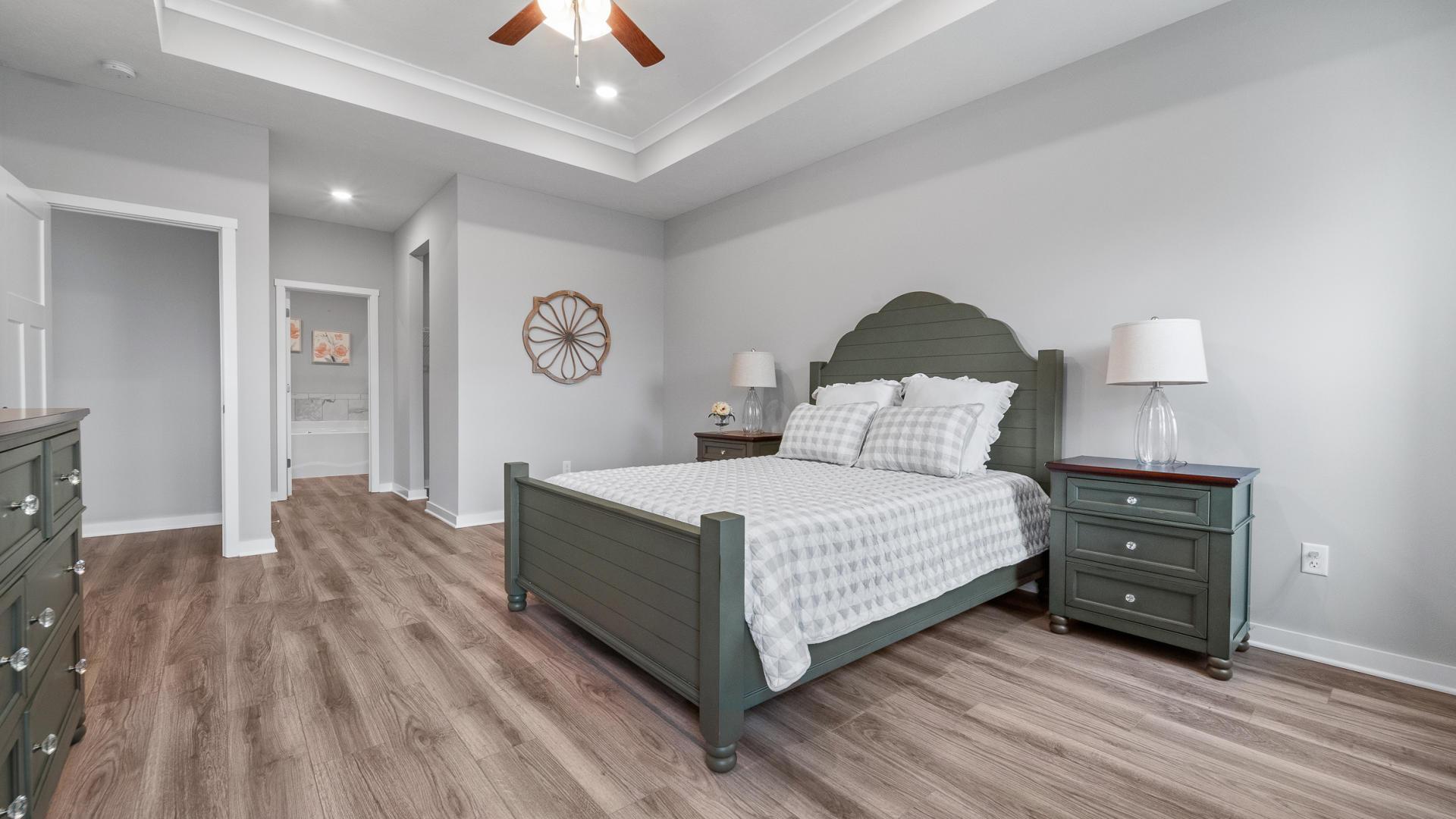Master bedrooms with walk-in closets and modern bathrooms.