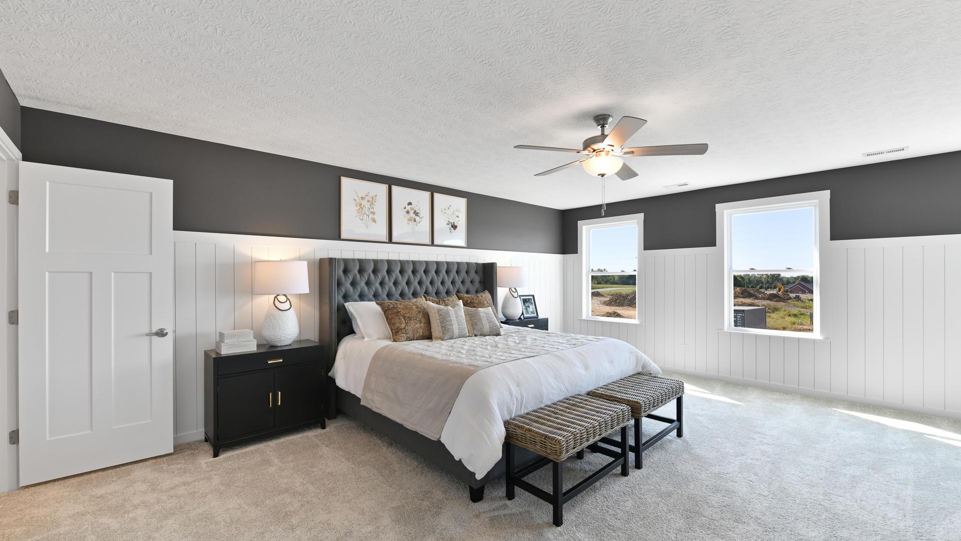 Master bedrooms with walk-in closets and modern bathrooms.