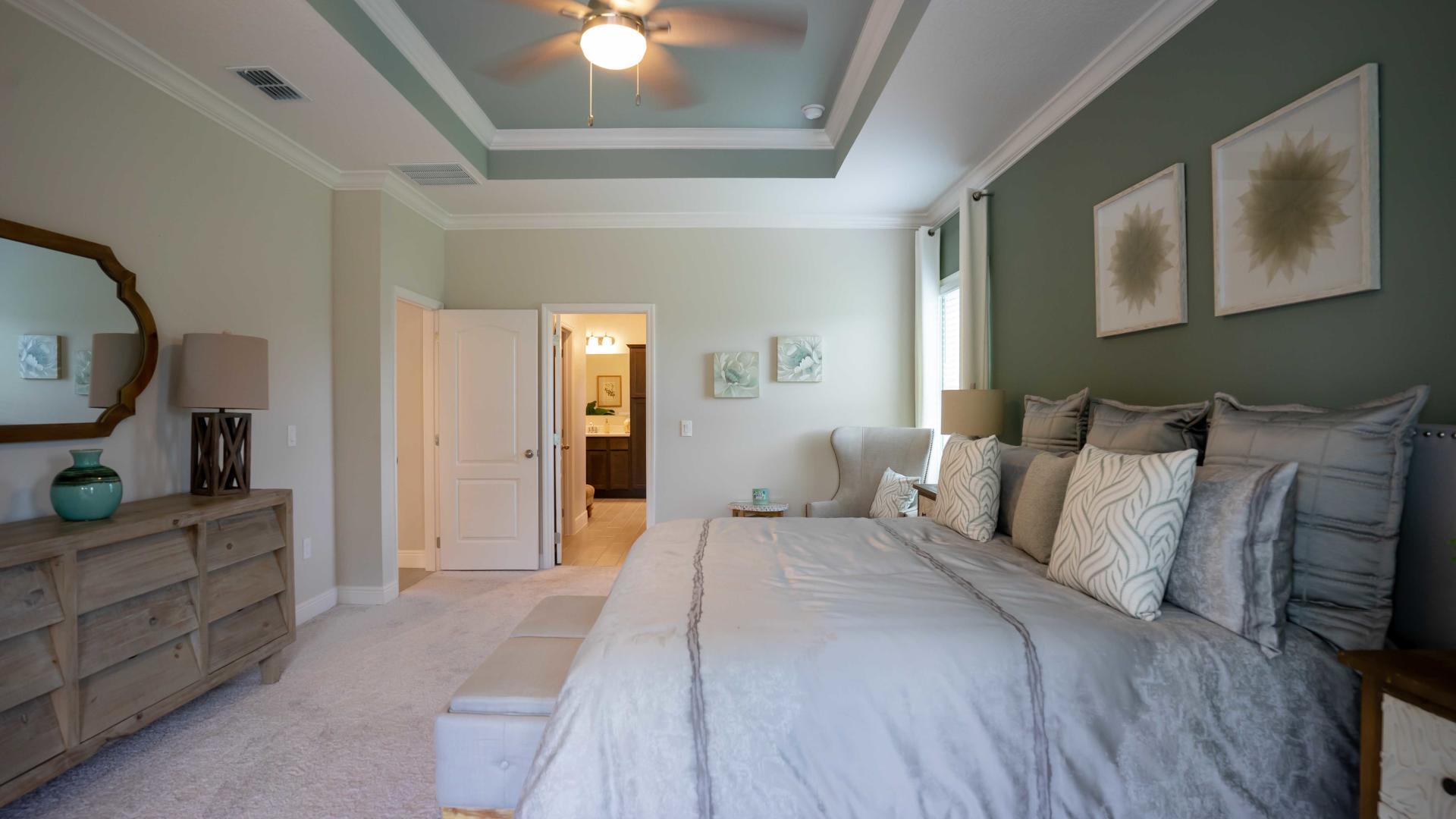 Master bedrooms with walk-in closets and modern bathrooms.