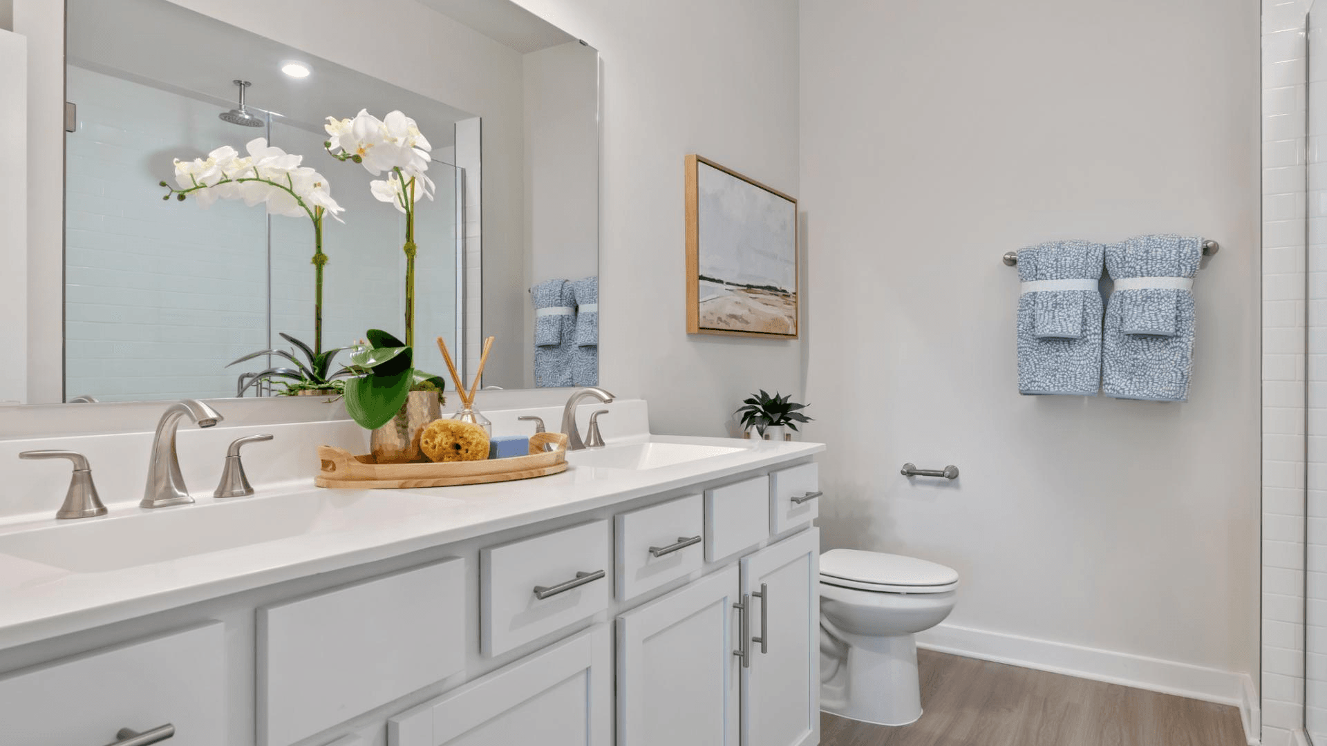 Dual vanity and walk-in shower gives you the ease of one level living you expect.