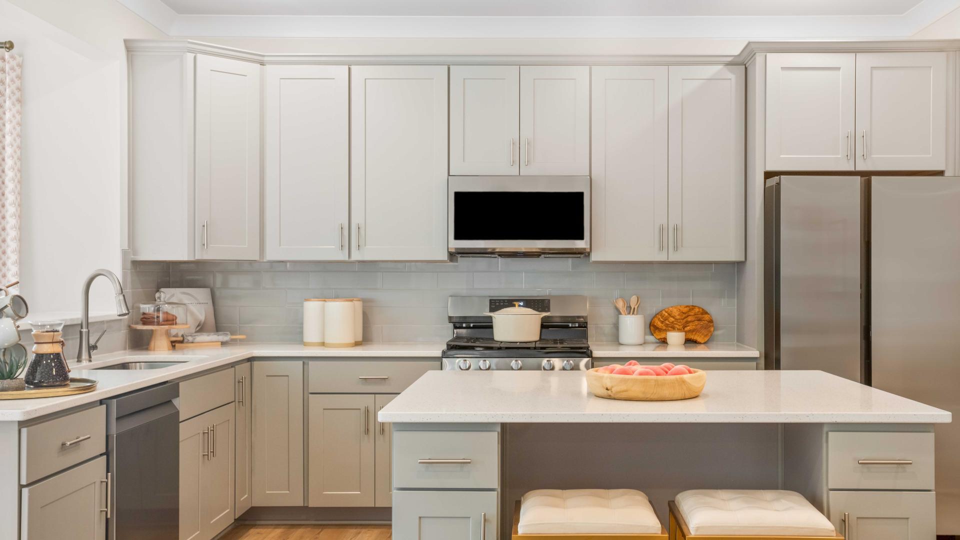 Luxury finishes include your choice of 3 cabinet colors, with quartz countertops and LVP flooring.