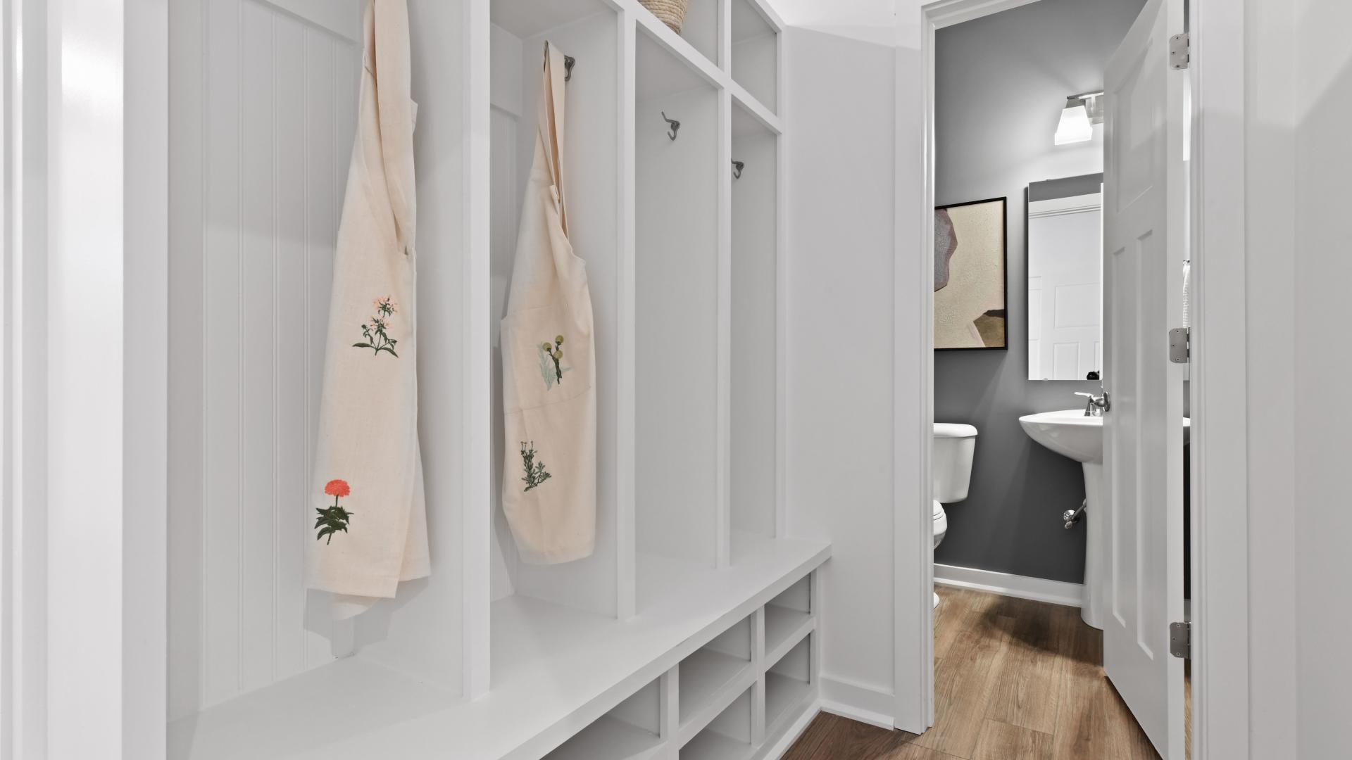No more tripping over shoes and bookbags – select built-in cubbies with convenient storage.
