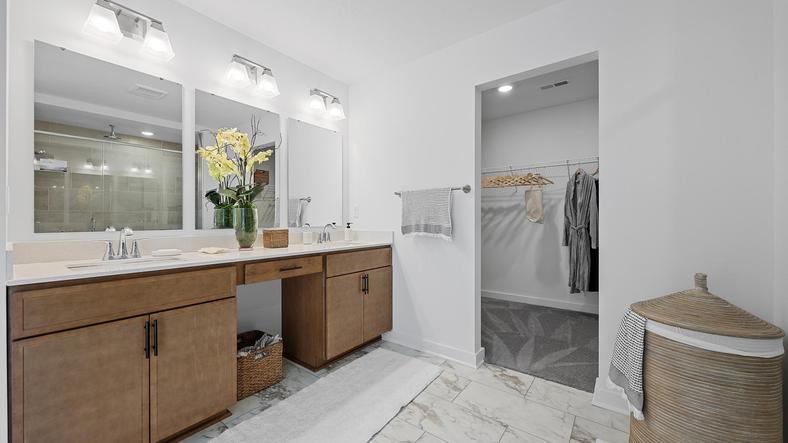 Dual vanities means more space for getting ready!