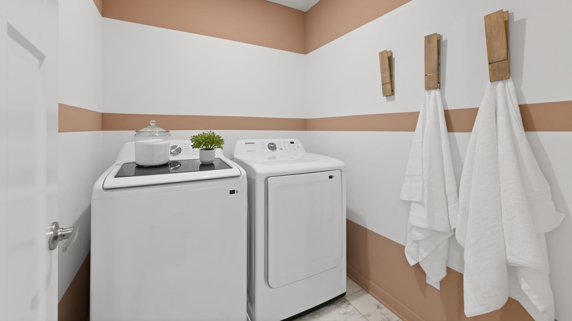 Say goodbye to laundromats or an icky basement - you’ll have second floor laundry.