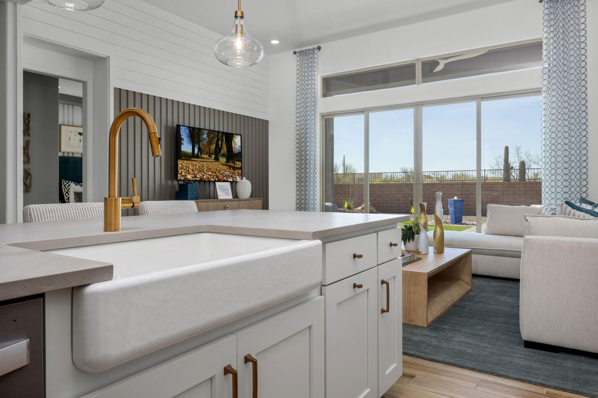 Copper Model Home - Kitchen-Living Area with Backyard View