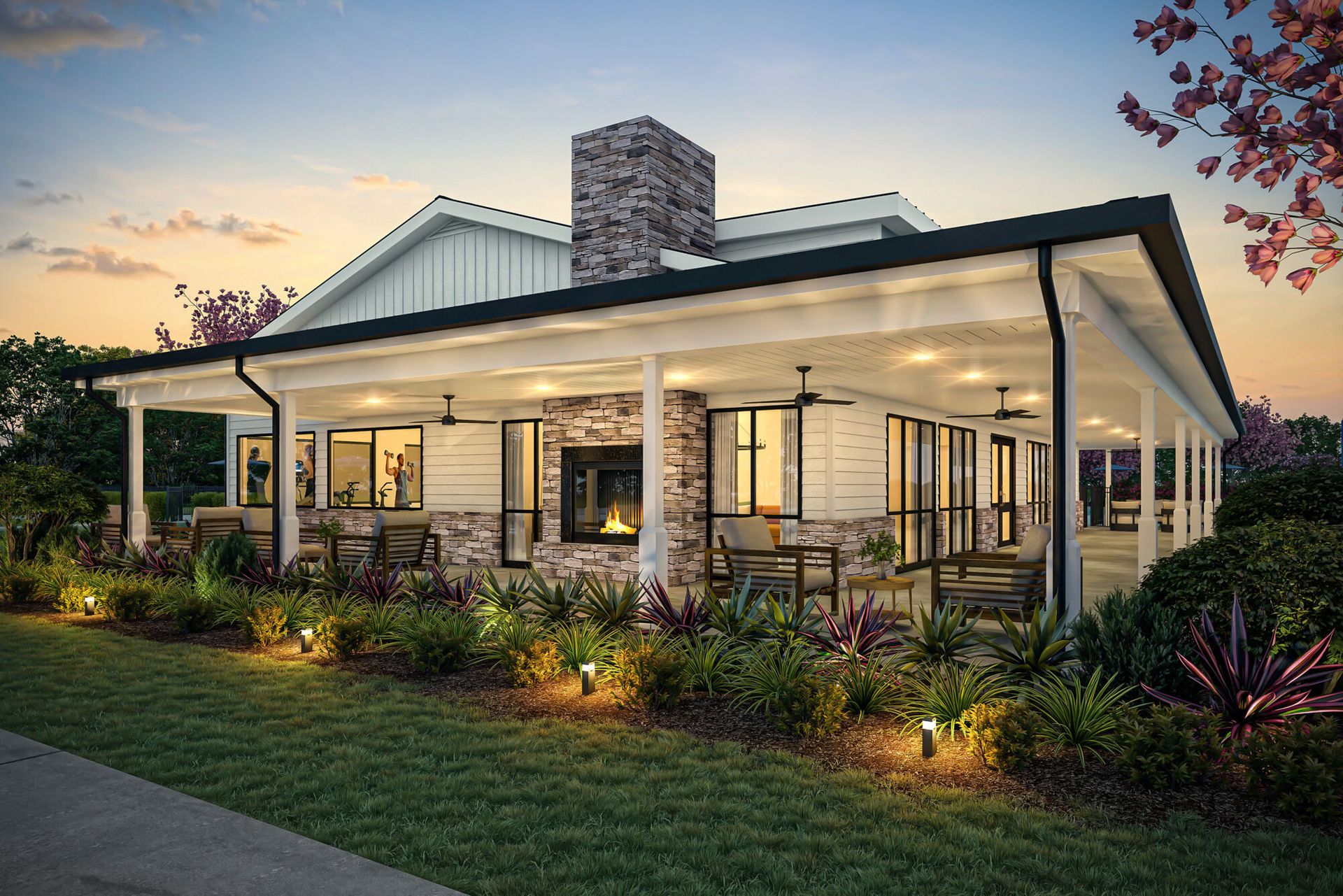 Magnolia Park clubhouse rendering at dusk